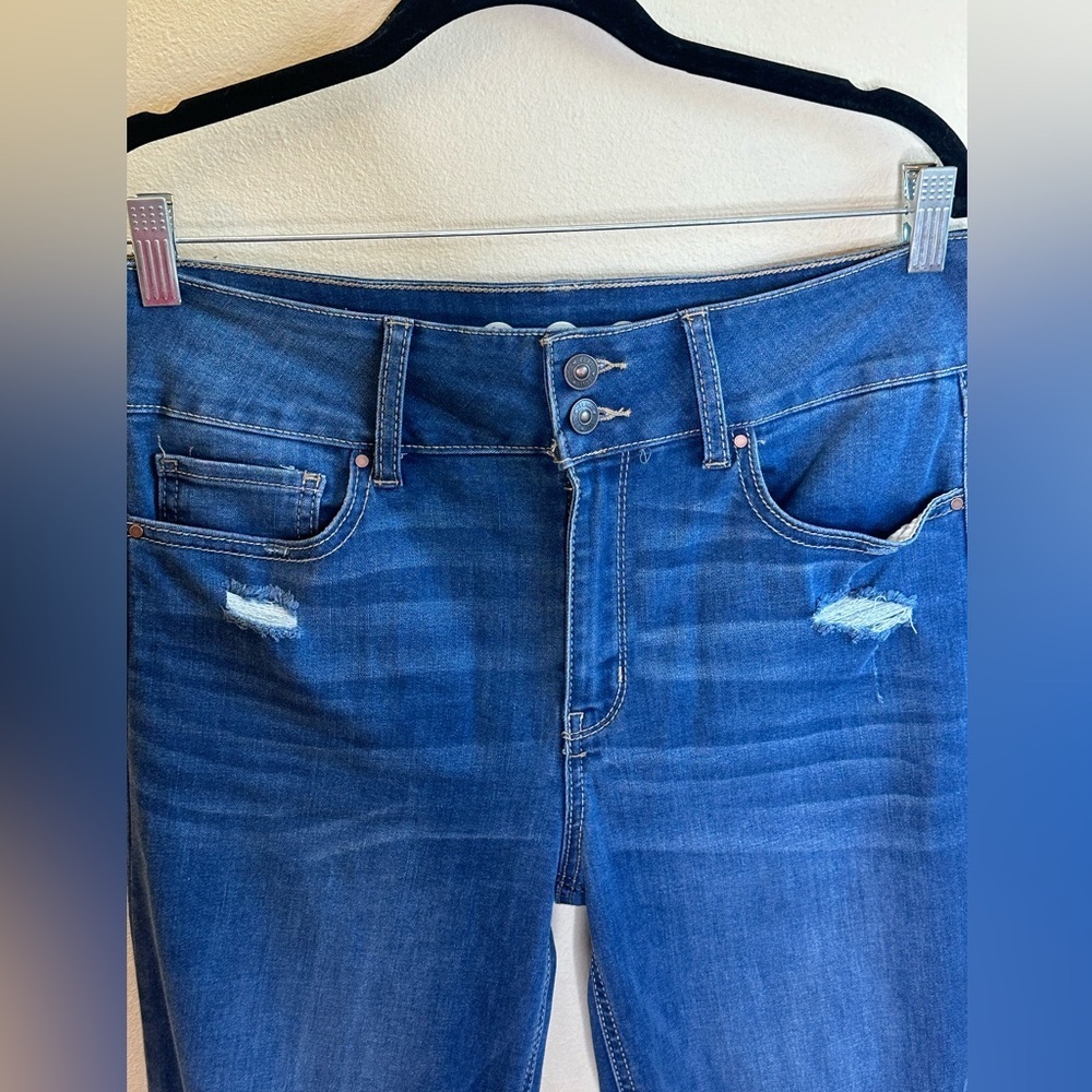 Rewash Jeans Medium Wash Size 9/29 Flare Torn Hem High Rise Stretch Denim - Picture 7 of 11